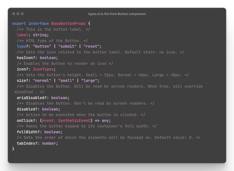 types.d.ts file for the Button component